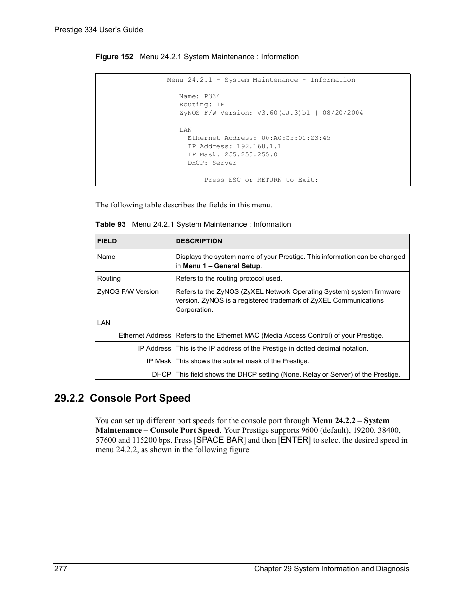 2 console port speed | ZyXEL Communications P-334 User Manual | Page 278 / 366