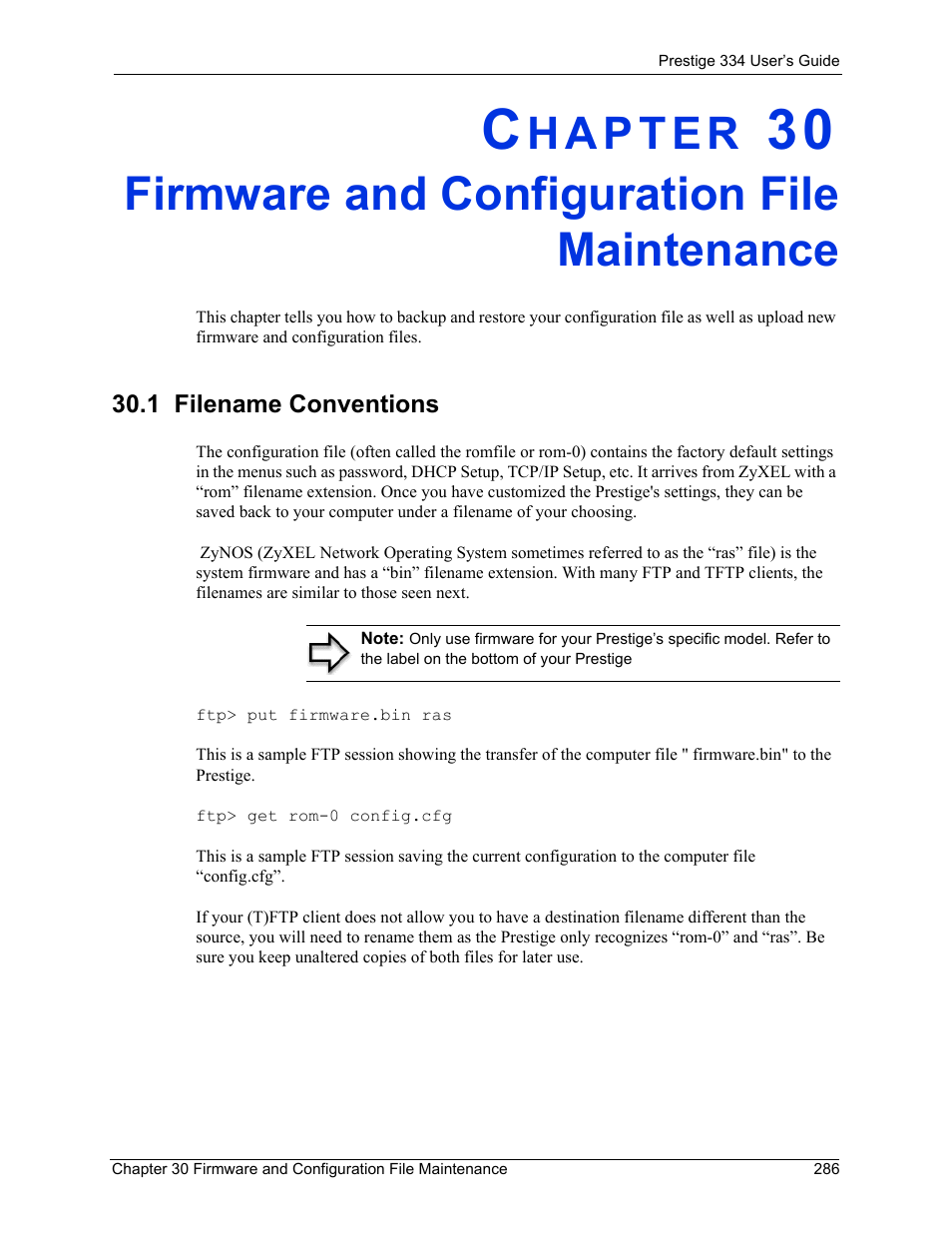 Firmware and configuration file maintenance, 1 filename conventions | ZyXEL Communications P-334 User Manual | Page 287 / 366