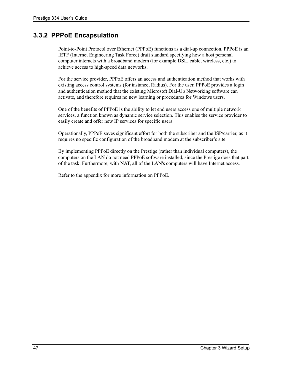 2 pppoe encapsulation | ZyXEL Communications P-334 User Manual | Page 48 / 366