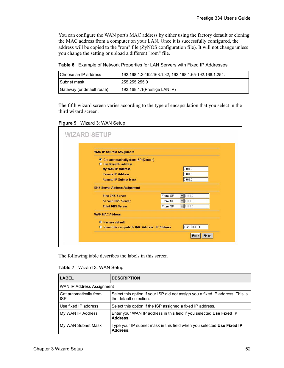 Figure 9 wizard 3: wan setup | ZyXEL Communications P-334 User Manual | Page 53 / 366