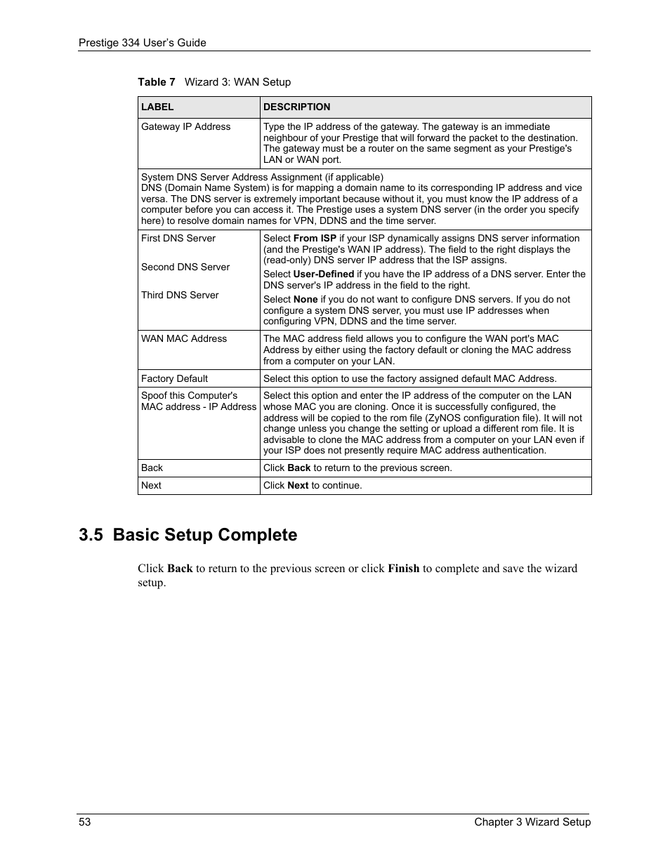 5 basic setup complete | ZyXEL Communications P-334 User Manual | Page 54 / 366