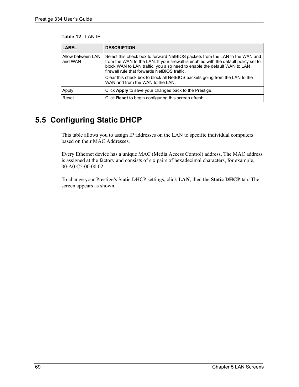 5 configuring static dhcp | ZyXEL Communications P-334 User Manual | Page 70 / 366