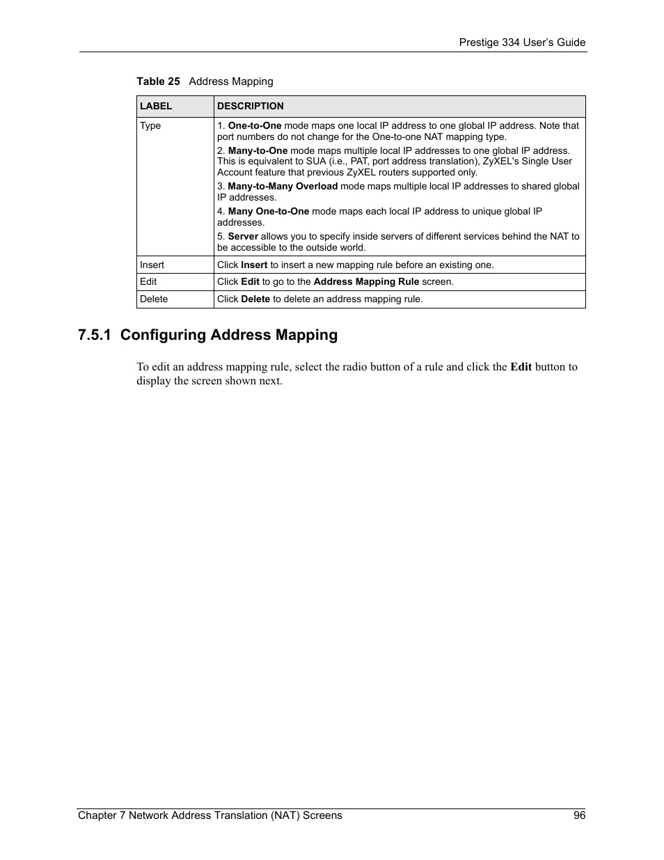 1 configuring address mapping | ZyXEL Communications P-334 User Manual | Page 97 / 366