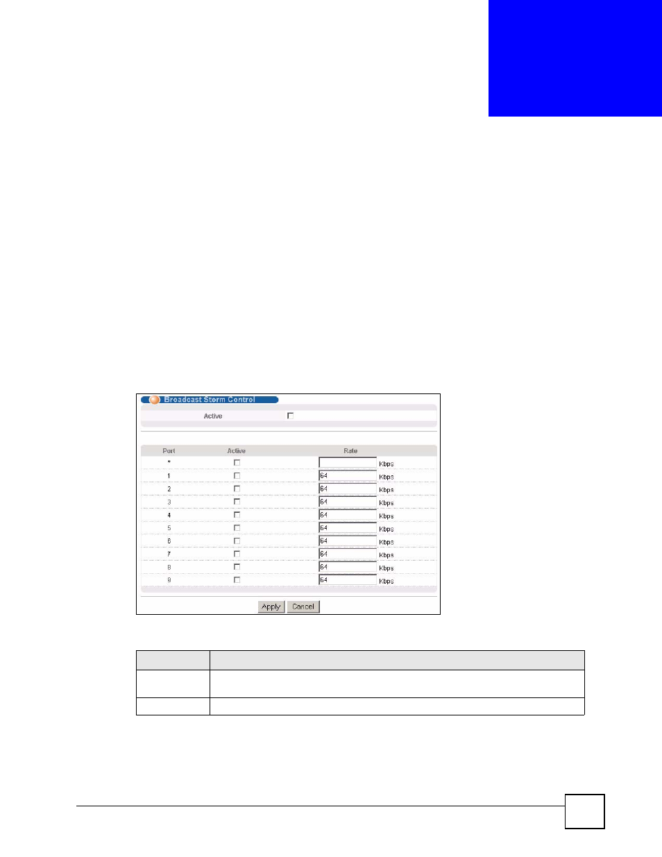 Broadcast storm control, 1 broadcast storm control setup, Chapter 13 broadcast storm control | Broadcast storm control (117) | ZyXEL Communications ES-2108 Series User Manual | Page 117 / 283