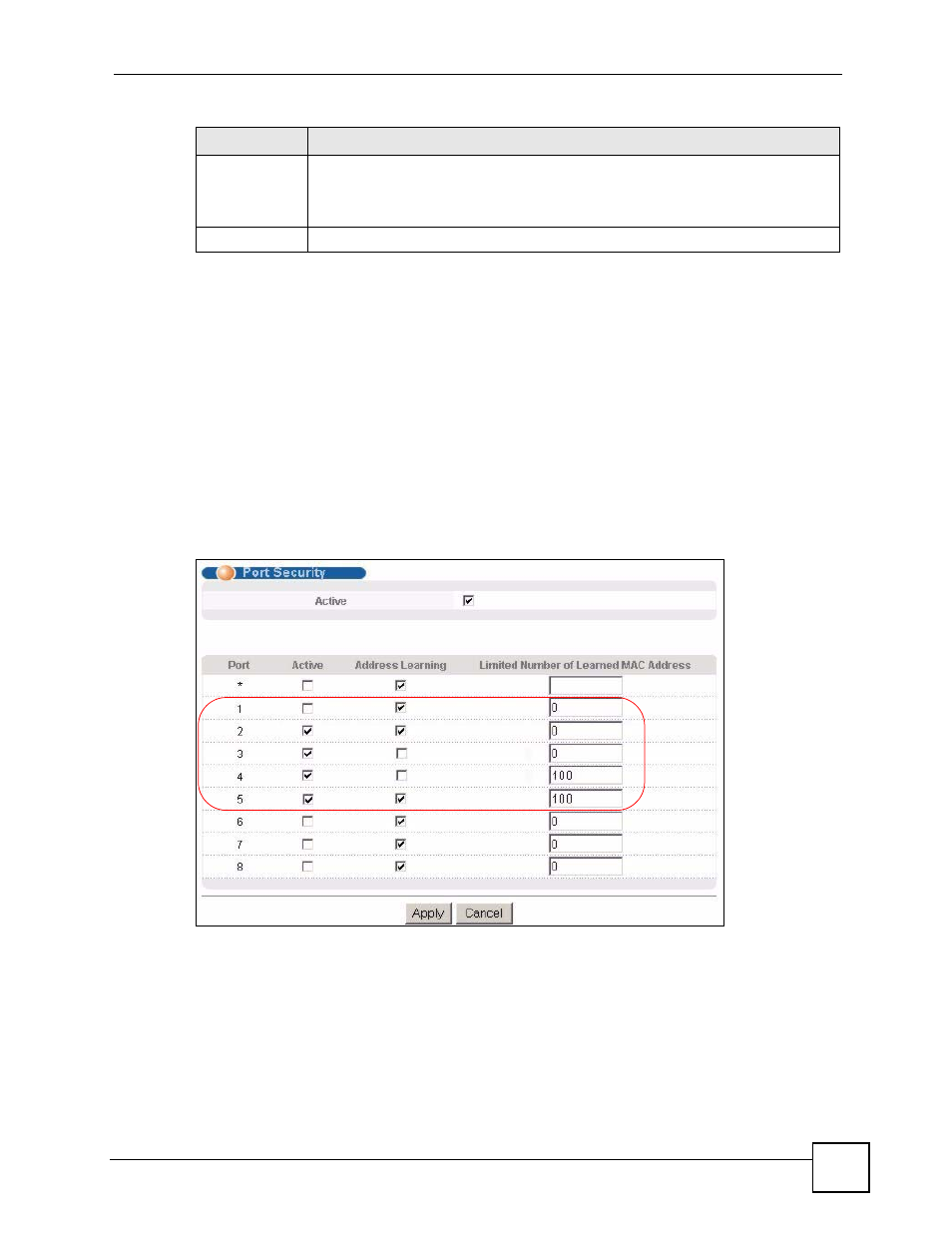 3 port security example, Figure 71 port security example | ZyXEL Communications ES-2108 Series User Manual | Page 133 / 283