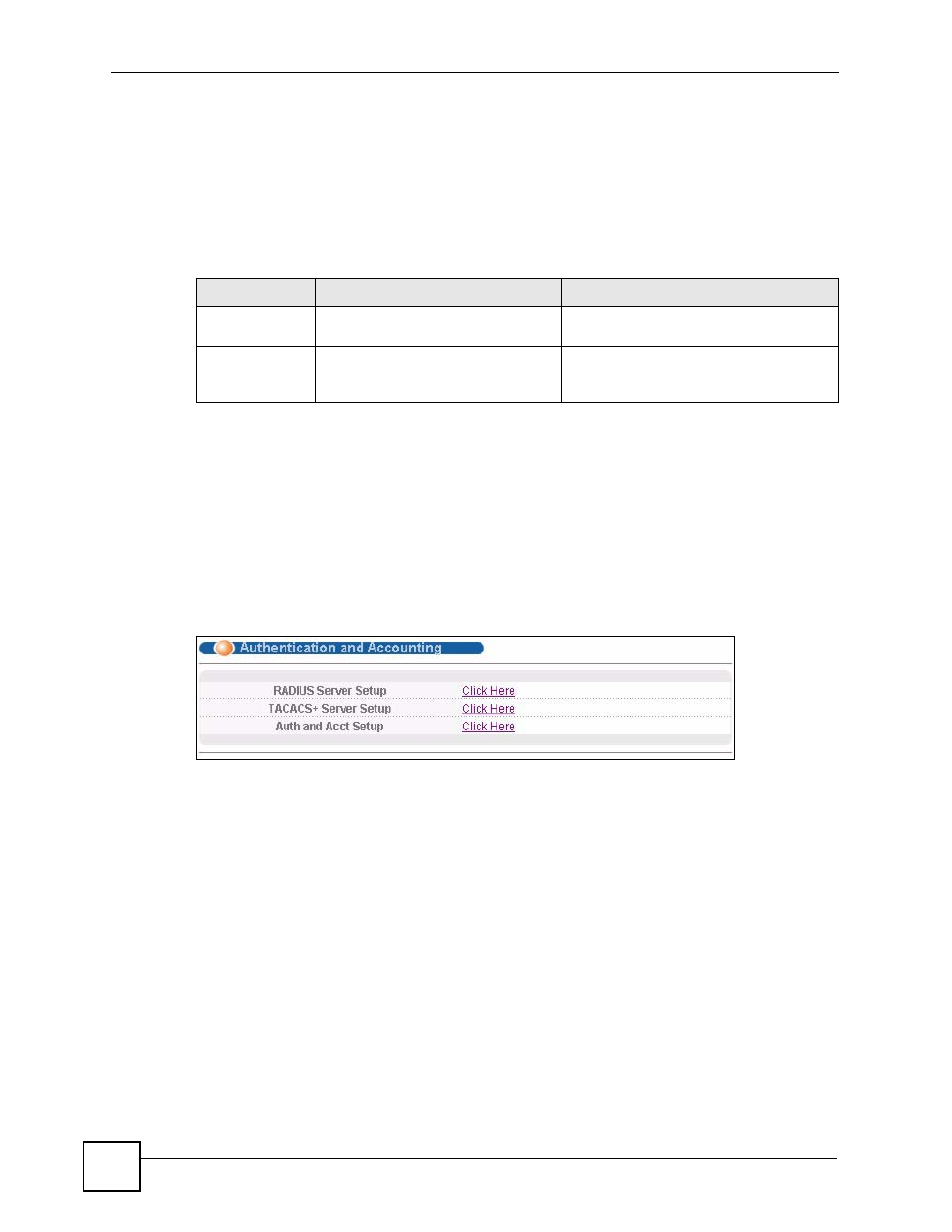 2 radius and tacacs, 2 authentication and accounting screens, 1 radius server setup | Figure 86 advanced application > auth and acct, Table 48 radius vs tacacs, E, see, And t | ZyXEL Communications ES-2108 Series User Manual | Page 152 / 283