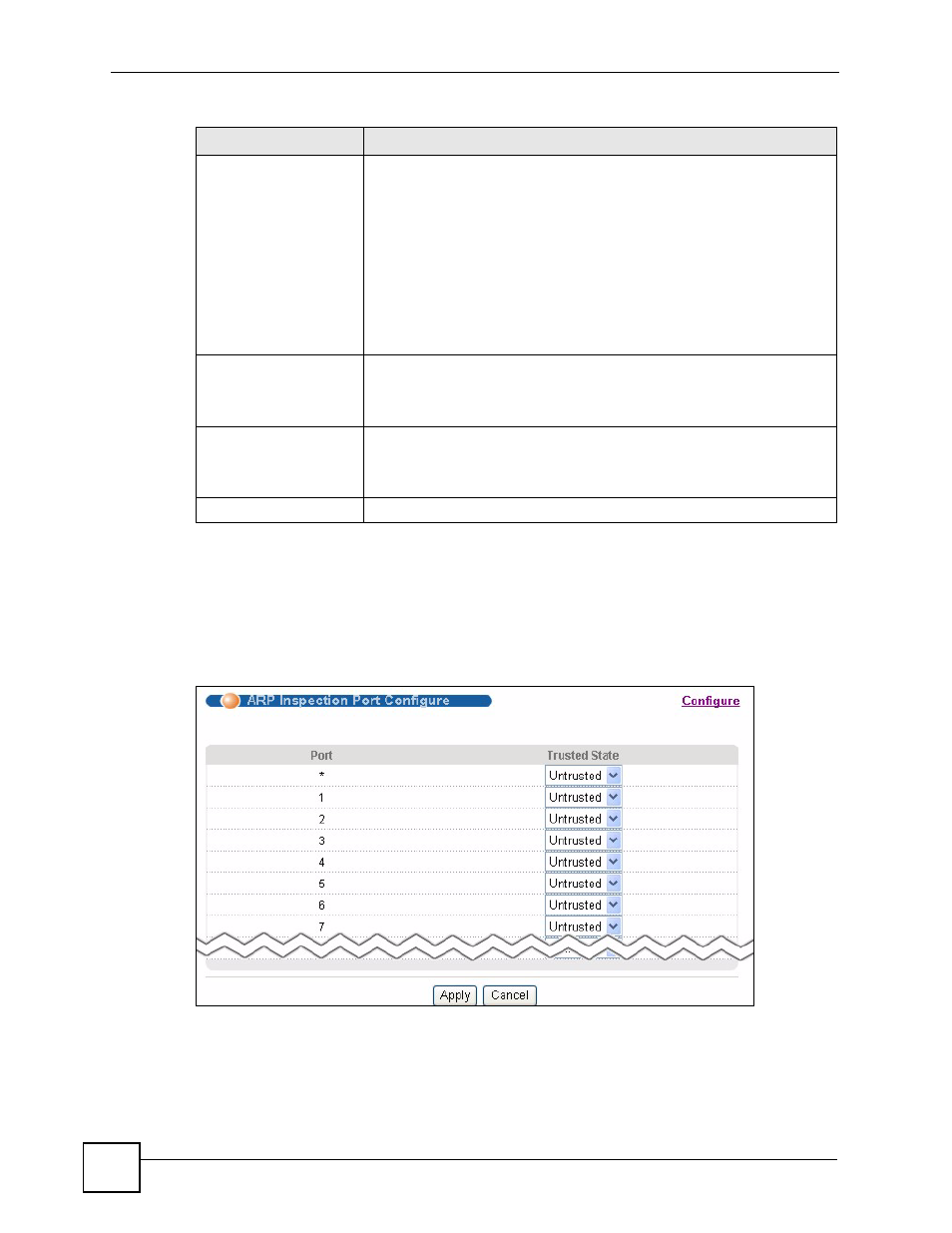 1 arp inspection port configure | ZyXEL Communications ES-2108 Series User Manual | Page 172 / 283