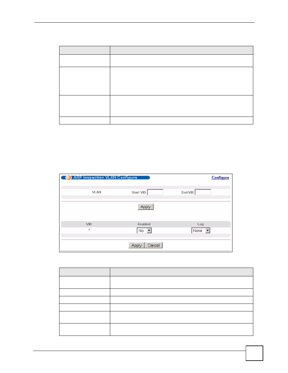 2 arp inspection vlan configure, Section 21.5.2 | ZyXEL Communications ES-2108 Series User Manual | Page 173 / 283