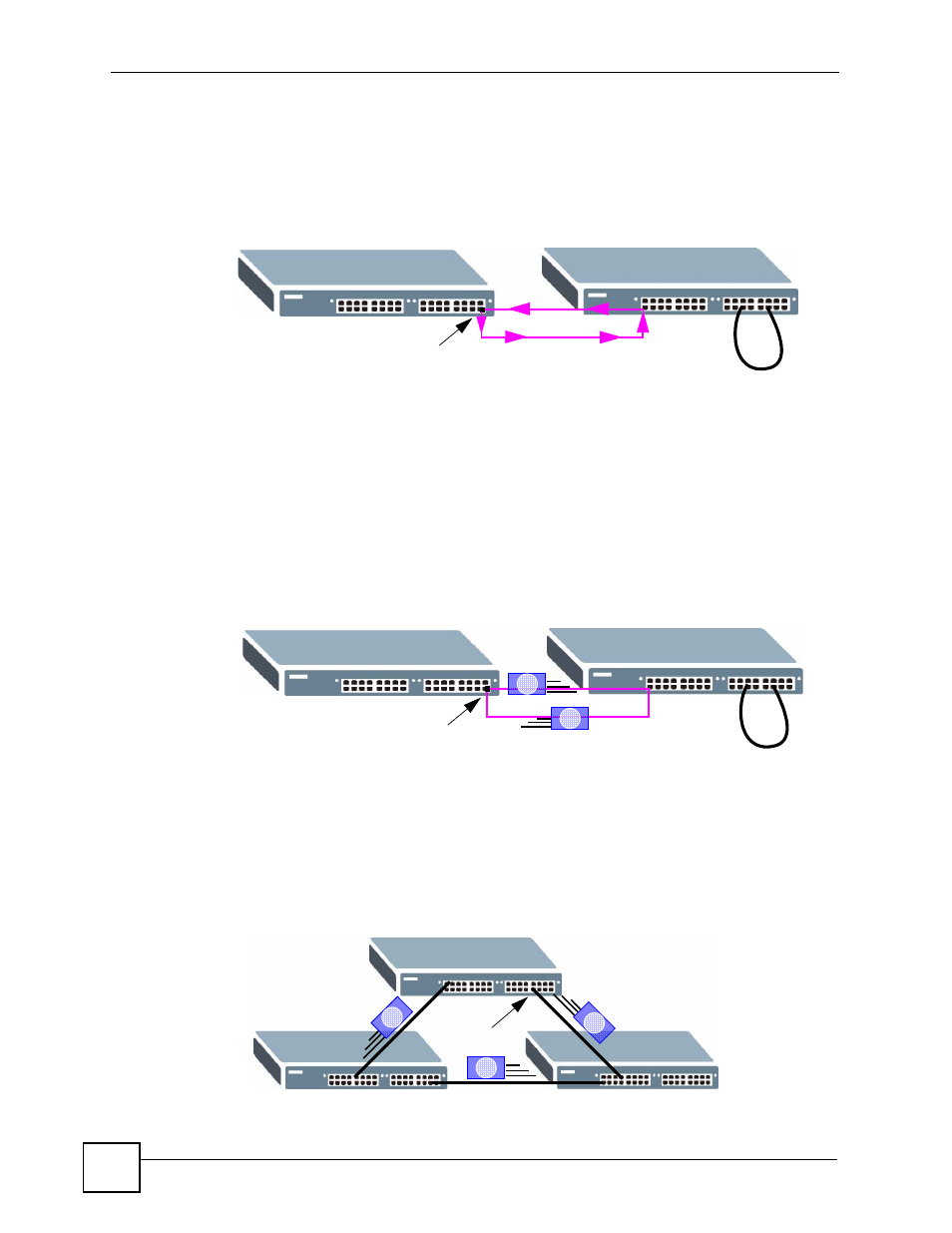 Figure 99 switch in loop state, Figure 100 loop guard - probe packet, Figure 101 loop guard - network loop | ZyXEL Communications ES-2108 Series User Manual | Page 176 / 283