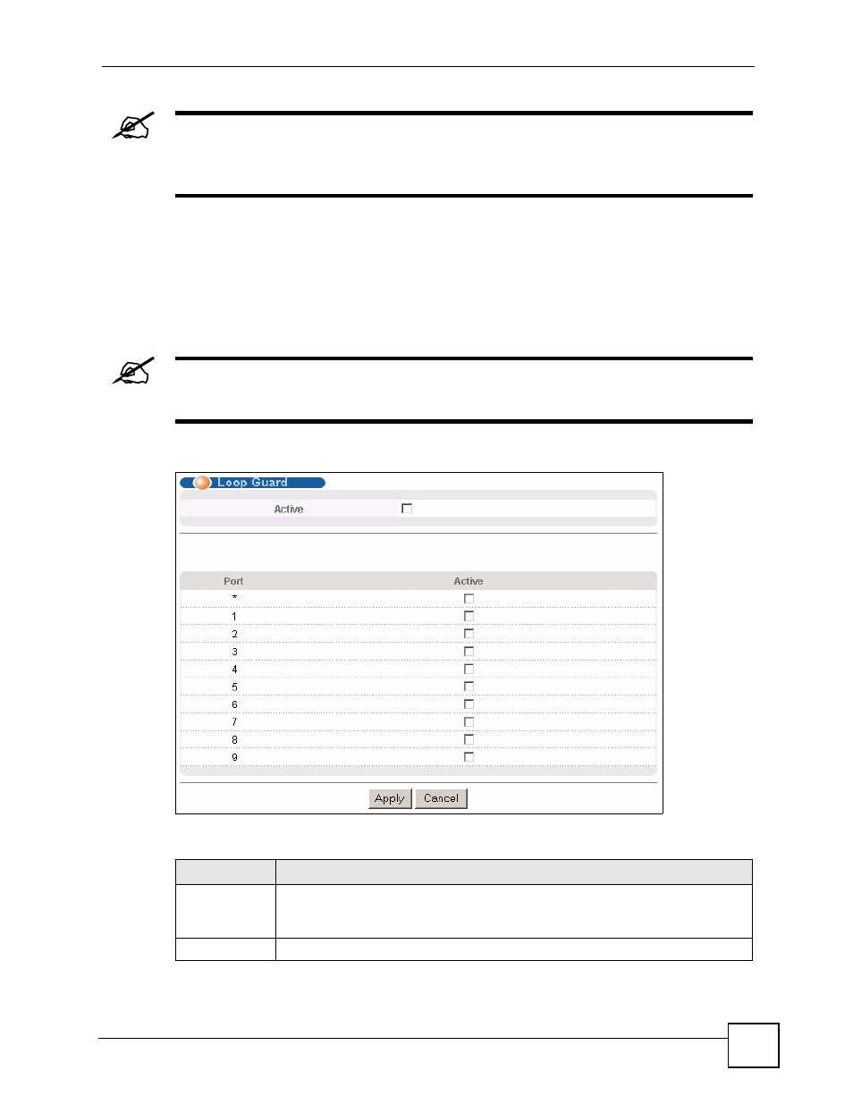2 loop guard setup, Figure 102 advanced application > loop guard, Table 64 advanced application > loop guard | ZyXEL Communications ES-2108 Series User Manual | Page 177 / 283