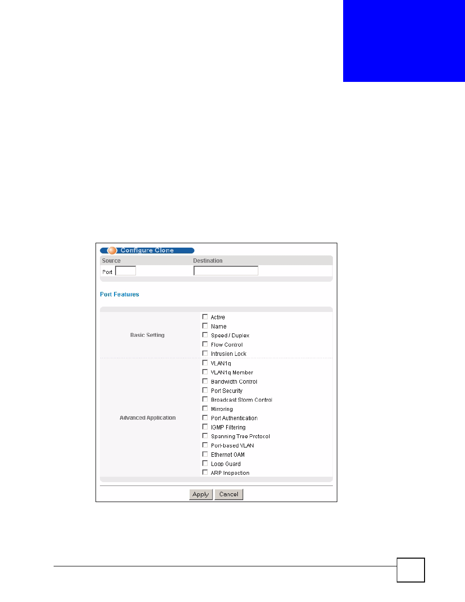 Configure clone, 1 configure clone settings, Chapter 33 configure clone | Figure 147 management > configure clone, Configure clone (237) | ZyXEL Communications ES-2108 Series User Manual | Page 237 / 283