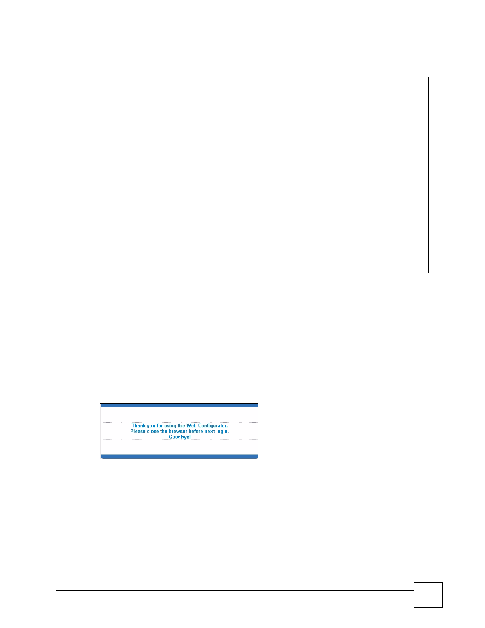 7 logging out of the web configurator, 8 help, Figure 24 web configurator: logout screen | ZyXEL Communications ES-2108 Series User Manual | Page 59 / 283