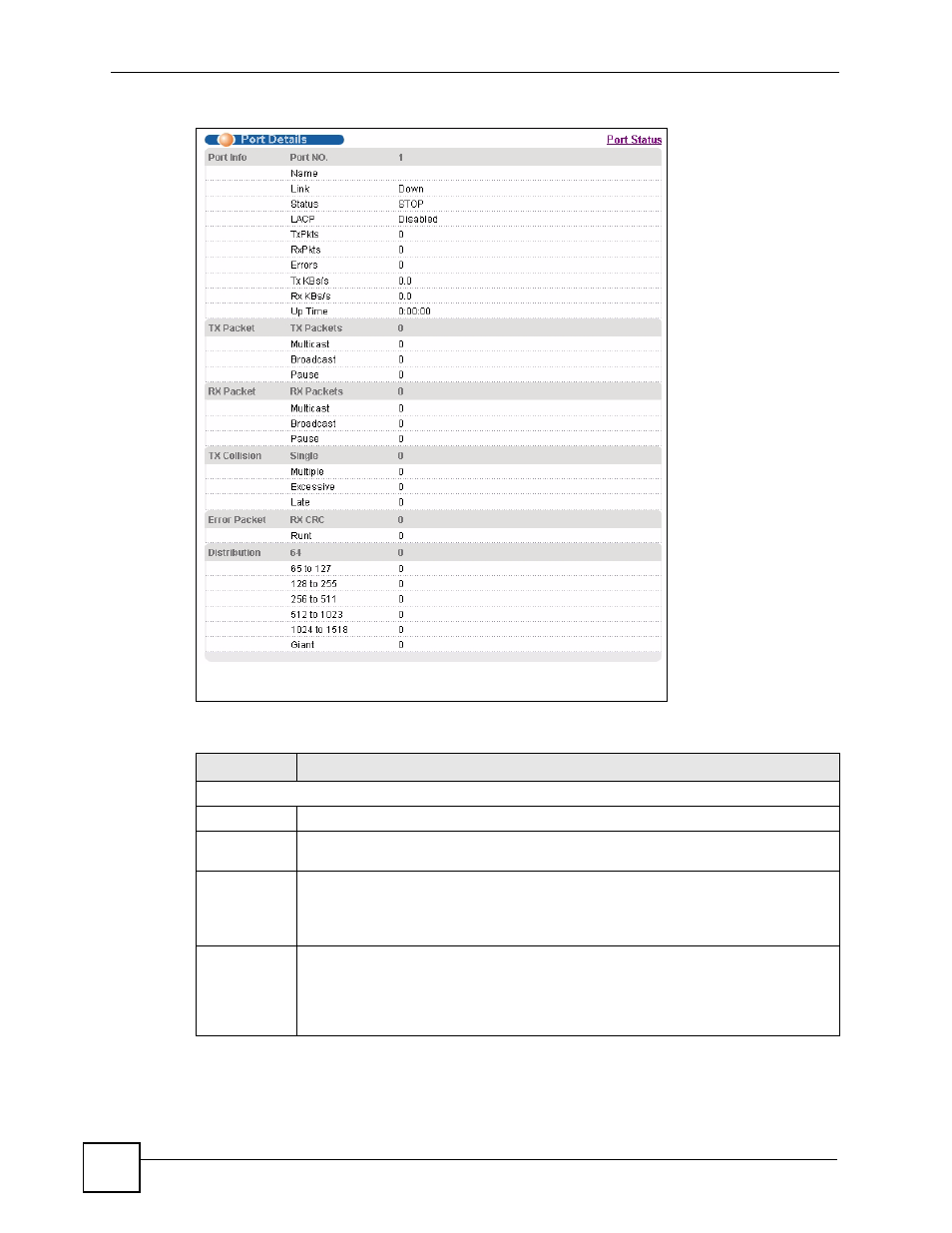 Figure 31 status: port details (es-2108-g), Table 8 status: port details | ZyXEL Communications ES-2108 Series User Manual | Page 68 / 283