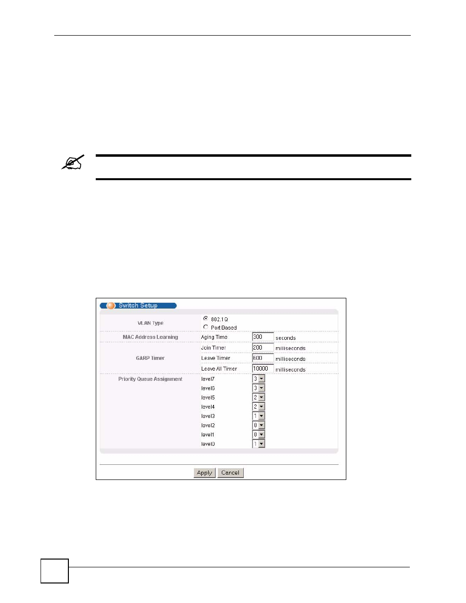 5 switch setup screen, Figure 35 basic setting > switch setup | ZyXEL Communications ES-2108 Series User Manual | Page 76 / 283