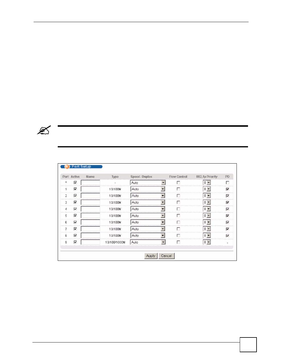 Figure 37 basic setting > port setup (es-2108pwr) | ZyXEL Communications ES-2108 Series User Manual | Page 81 / 283