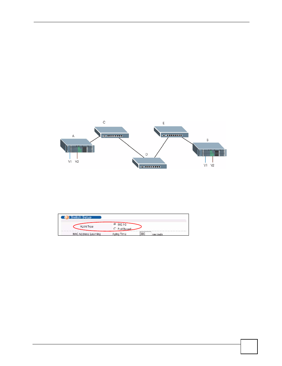 3 port vlan trunking, 4 select the vlan type, 5 static vlan | Figure 39 port vlan trunking, Figure 40 switch setup: select vlan type, 89 8.3 port vlan trunking | ZyXEL Communications ES-2108 Series User Manual | Page 89 / 283