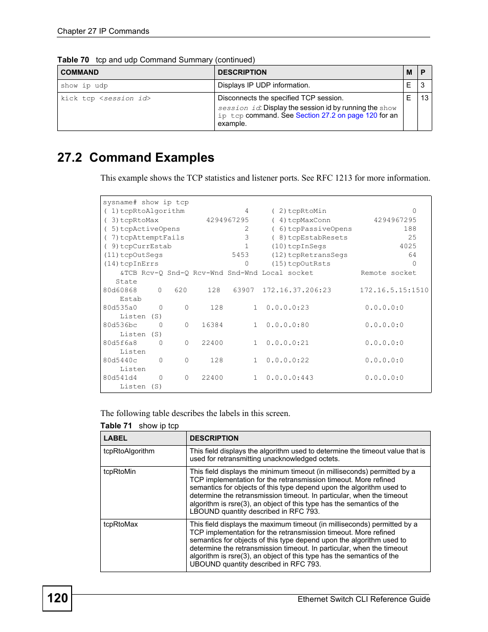 2 command examples | ZyXEL Communications ZyXEL Dimension ES-2024PWR User Manual | Page 120 / 286