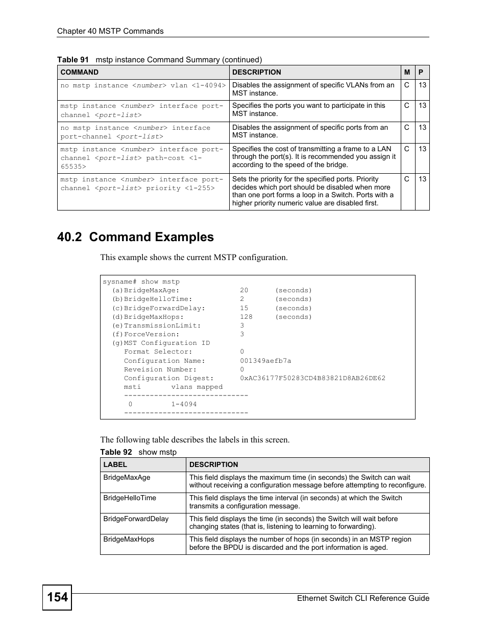 2 command examples | ZyXEL Communications ZyXEL Dimension ES-2024PWR User Manual | Page 154 / 286
