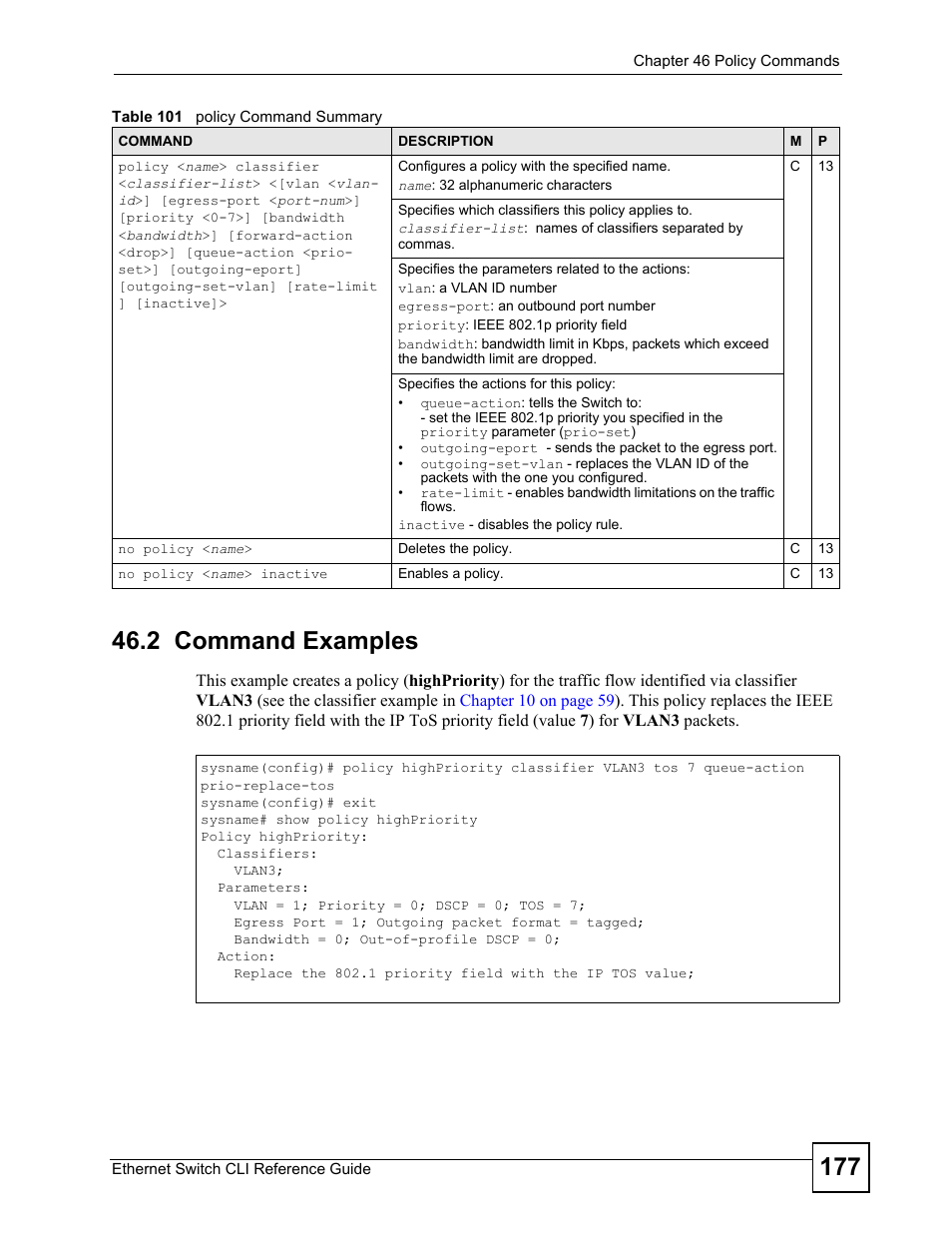 2 command examples | ZyXEL Communications ZyXEL Dimension ES-2024PWR User Manual | Page 177 / 286