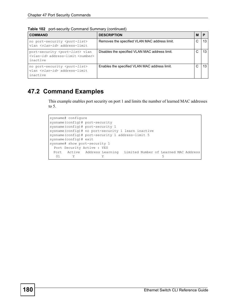 2 command examples | ZyXEL Communications ZyXEL Dimension ES-2024PWR User Manual | Page 180 / 286