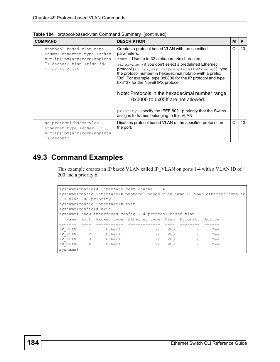 3 command examples | ZyXEL Communications ZyXEL Dimension ES-2024PWR User Manual | Page 184 / 286