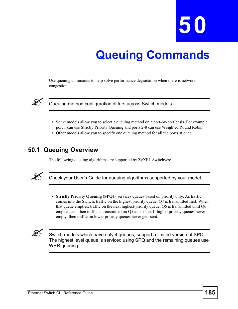 Queuing commands, 1 queuing overview, Queuing commands (185) | ZyXEL Communications ZyXEL Dimension ES-2024PWR User Manual | Page 185 / 286