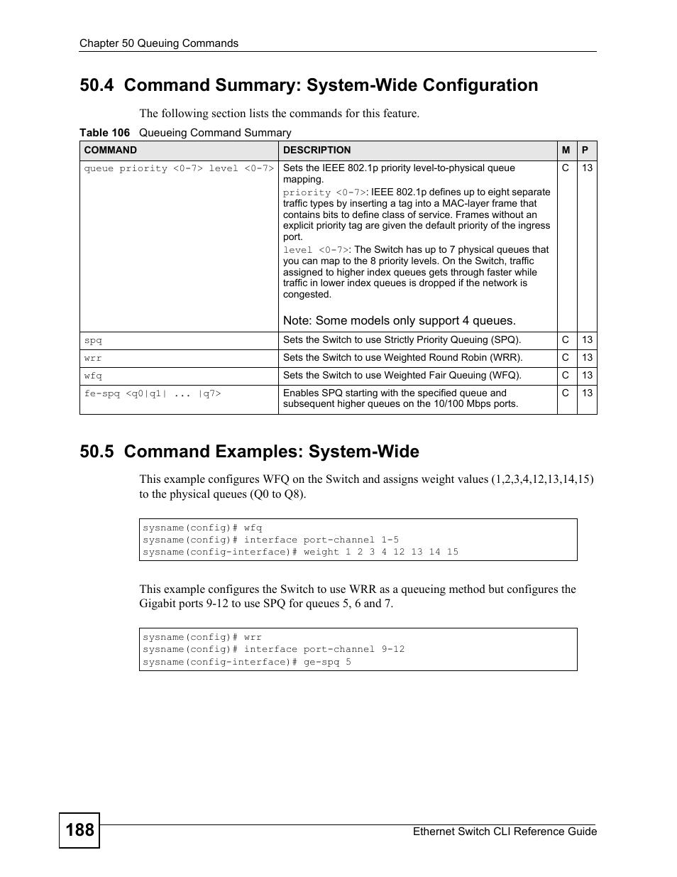 4 command summary: system-wide configuration, 5 command examples: system-wide | ZyXEL Communications ZyXEL Dimension ES-2024PWR User Manual | Page 188 / 286