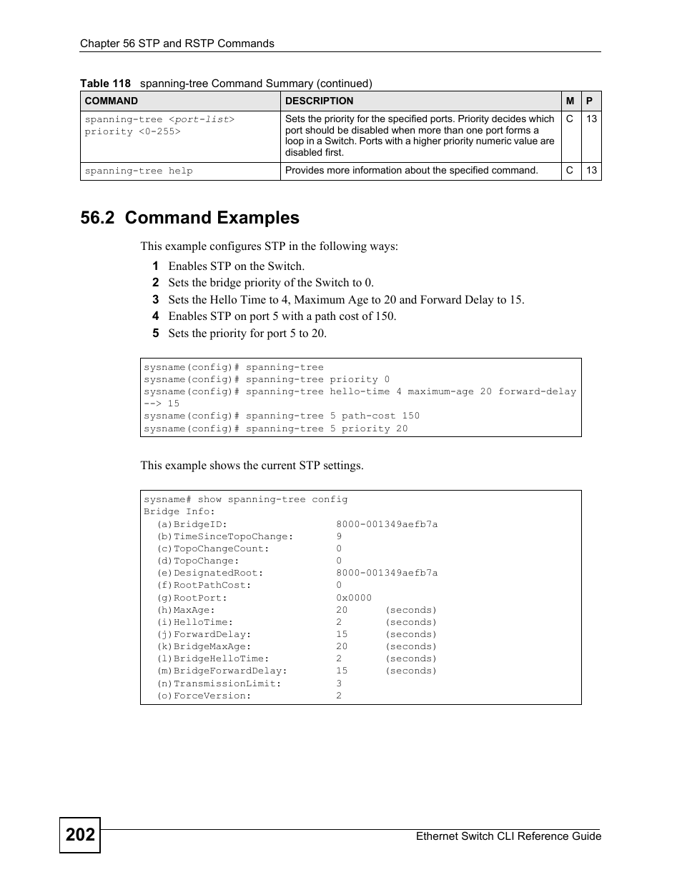 2 command examples | ZyXEL Communications ZyXEL Dimension ES-2024PWR User Manual | Page 202 / 286