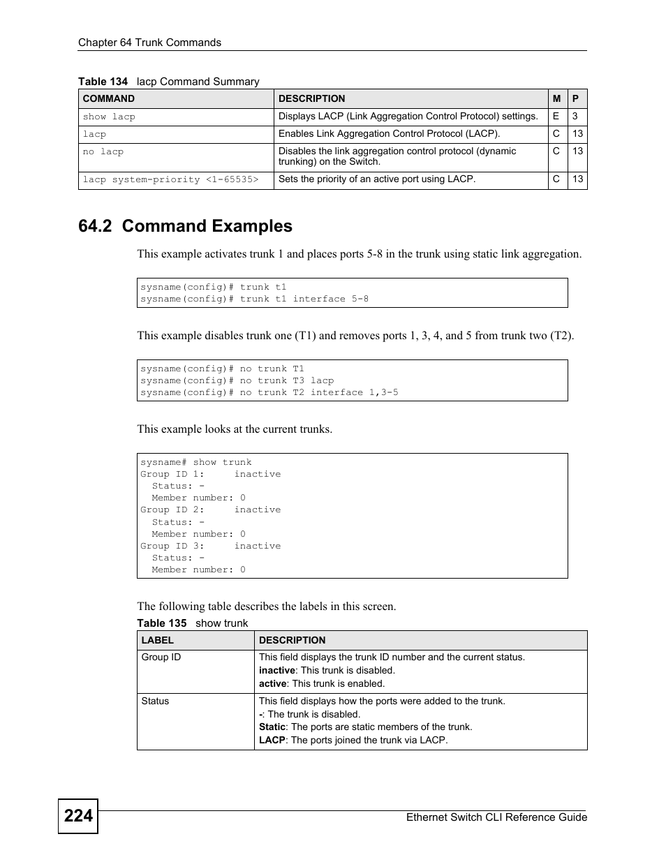 2 command examples | ZyXEL Communications ZyXEL Dimension ES-2024PWR User Manual | Page 224 / 286
