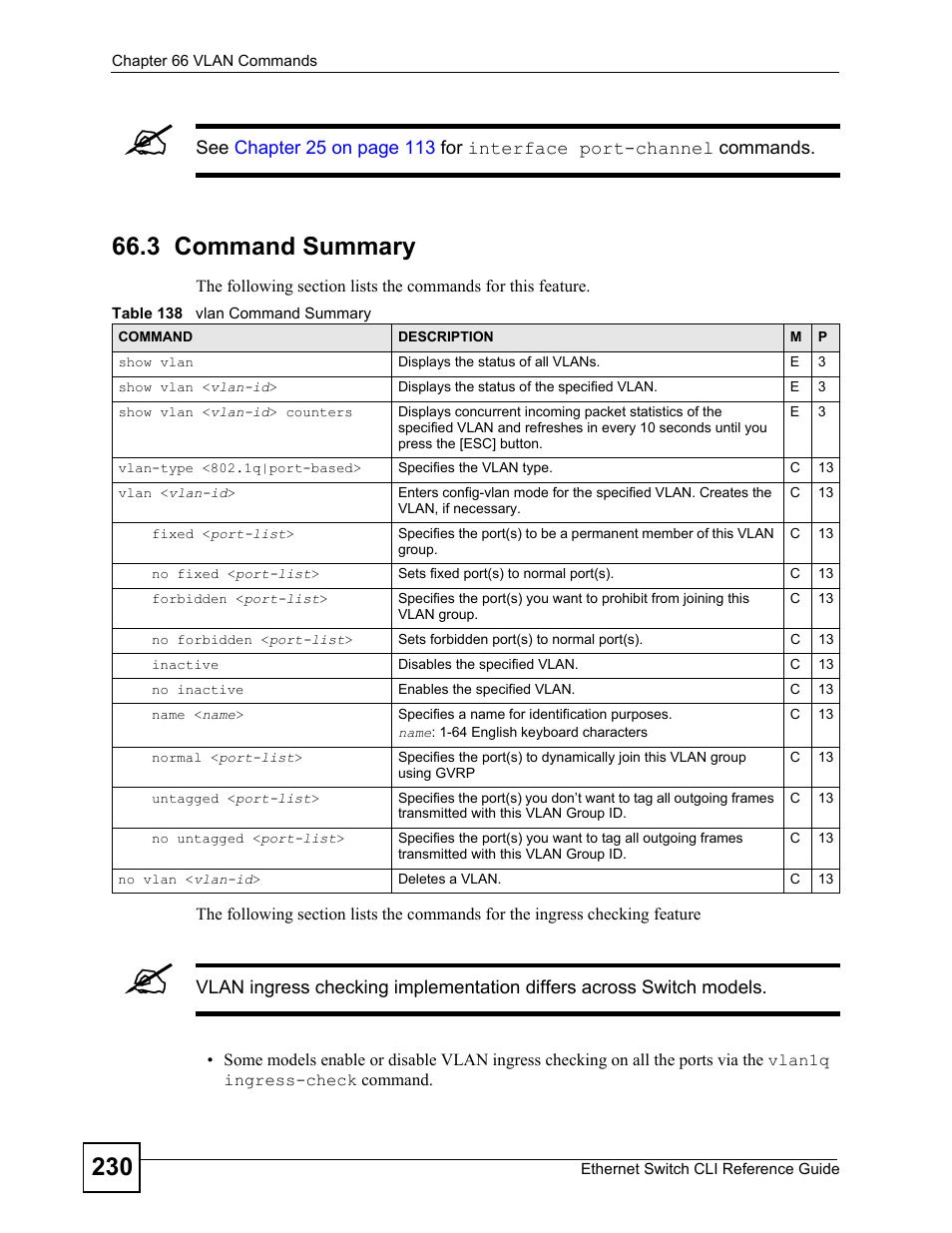 3 command summary | ZyXEL Communications ZyXEL Dimension ES-2024PWR User Manual | Page 230 / 286