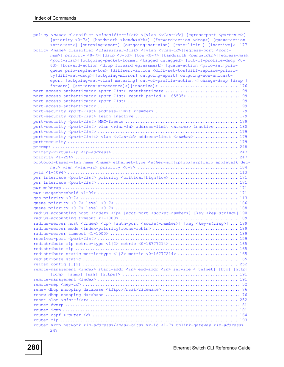 ZyXEL Communications ZyXEL Dimension ES-2024PWR User Manual | Page 280 / 286
