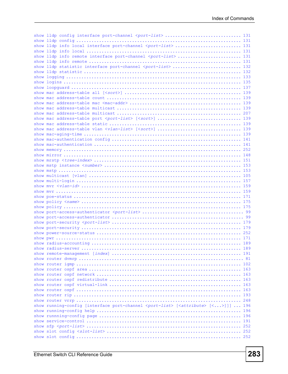 ZyXEL Communications ZyXEL Dimension ES-2024PWR User Manual | Page 283 / 286