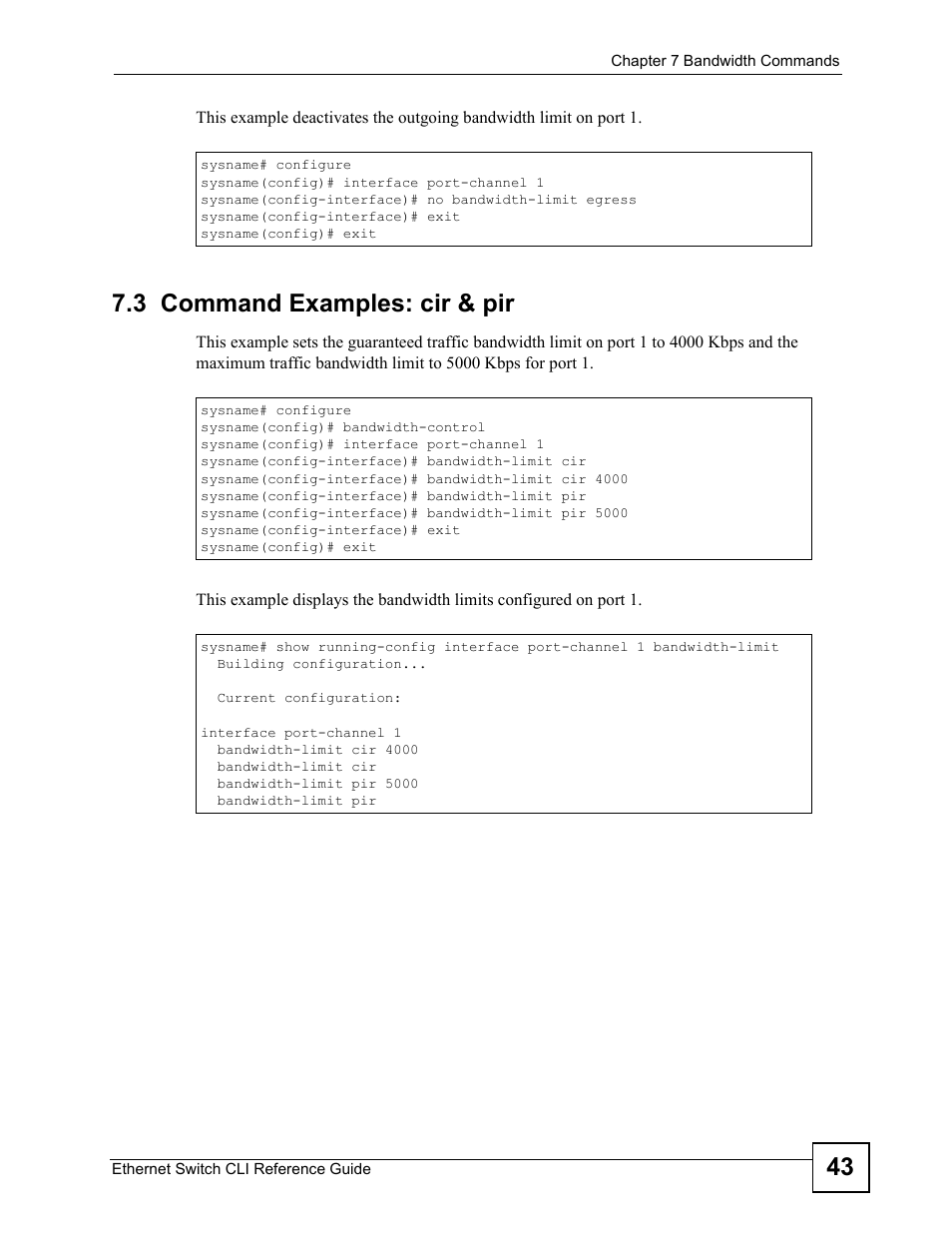 3 command examples: cir & pir | ZyXEL Communications ZyXEL Dimension ES-2024PWR User Manual | Page 43 / 286