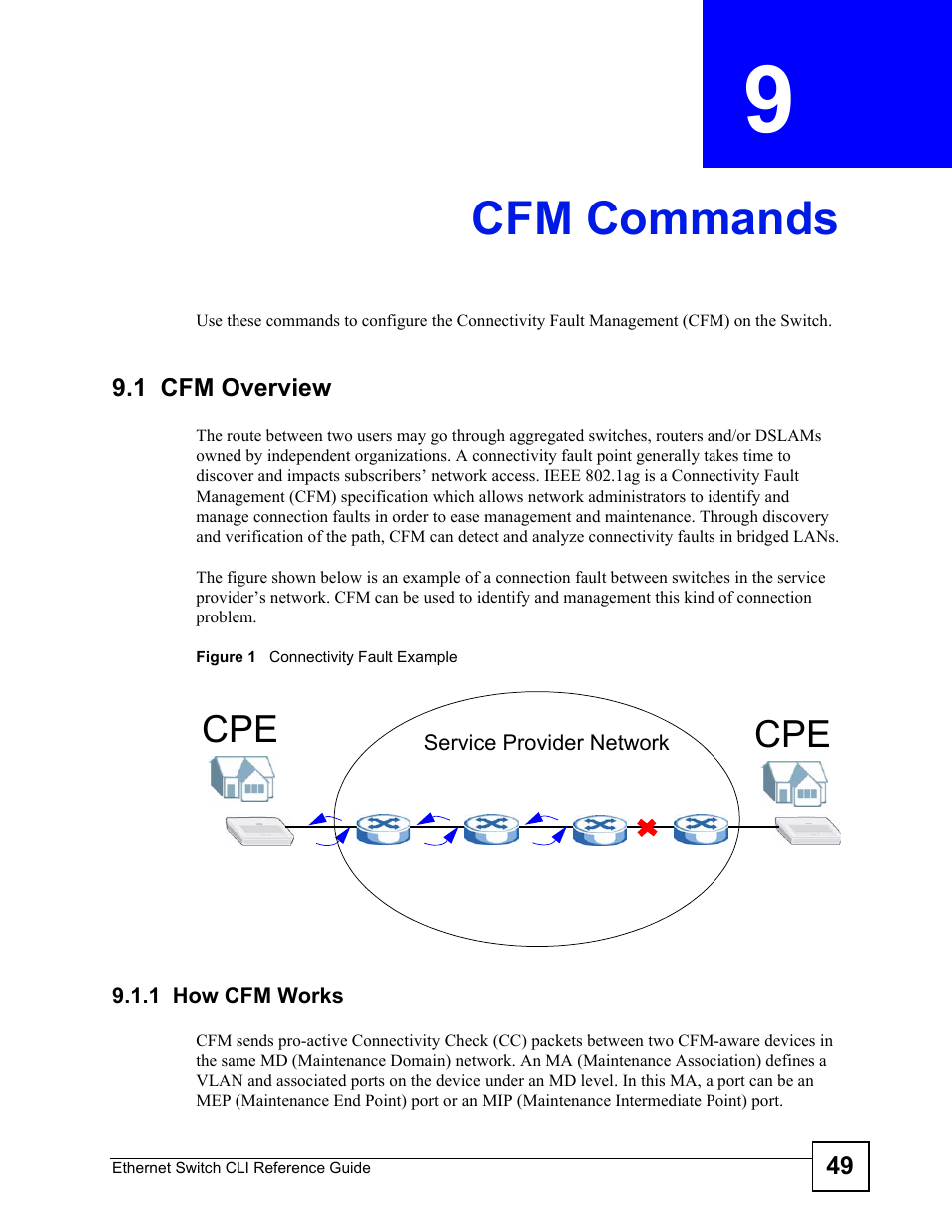 Cfm commands, 1 cfm overview, 1 how cfm works | ZyXEL Communications ZyXEL Dimension ES-2024PWR User Manual | Page 49 / 286