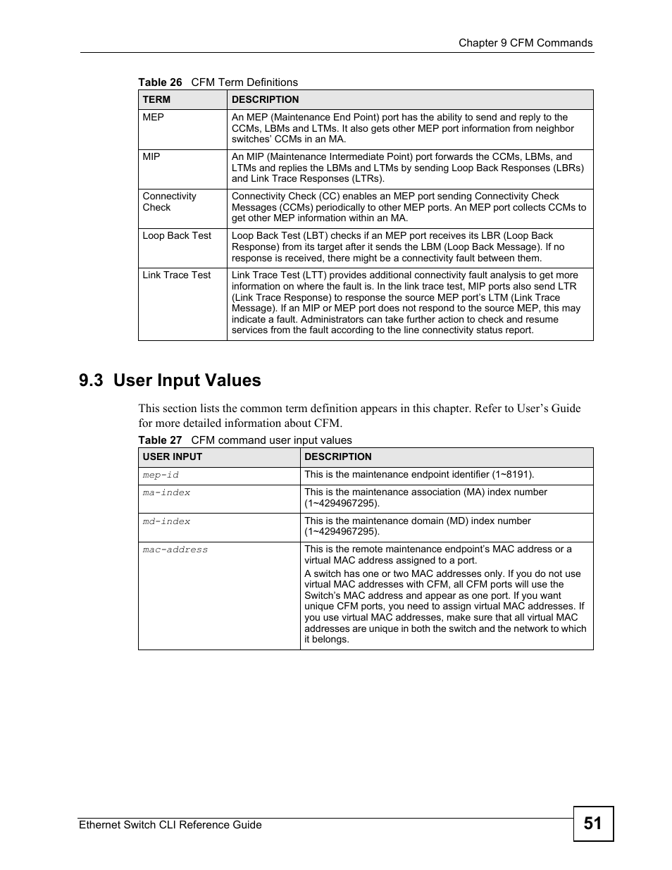 3 user input values, 51 9.3 user input values | ZyXEL Communications ZyXEL Dimension ES-2024PWR User Manual | Page 51 / 286