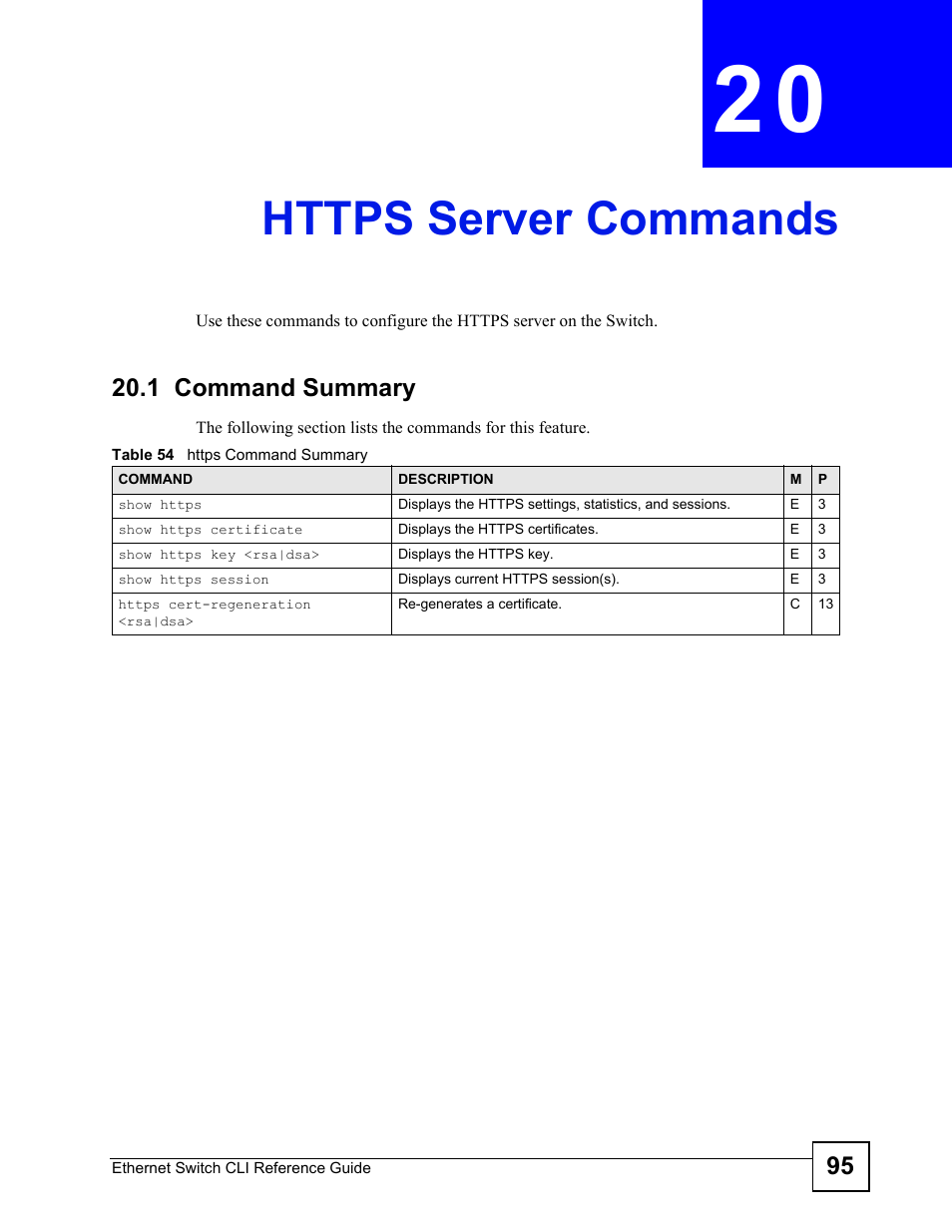 Https server commands, 1 command summary, Https server commands (95) | ZyXEL Communications ZyXEL Dimension ES-2024PWR User Manual | Page 95 / 286