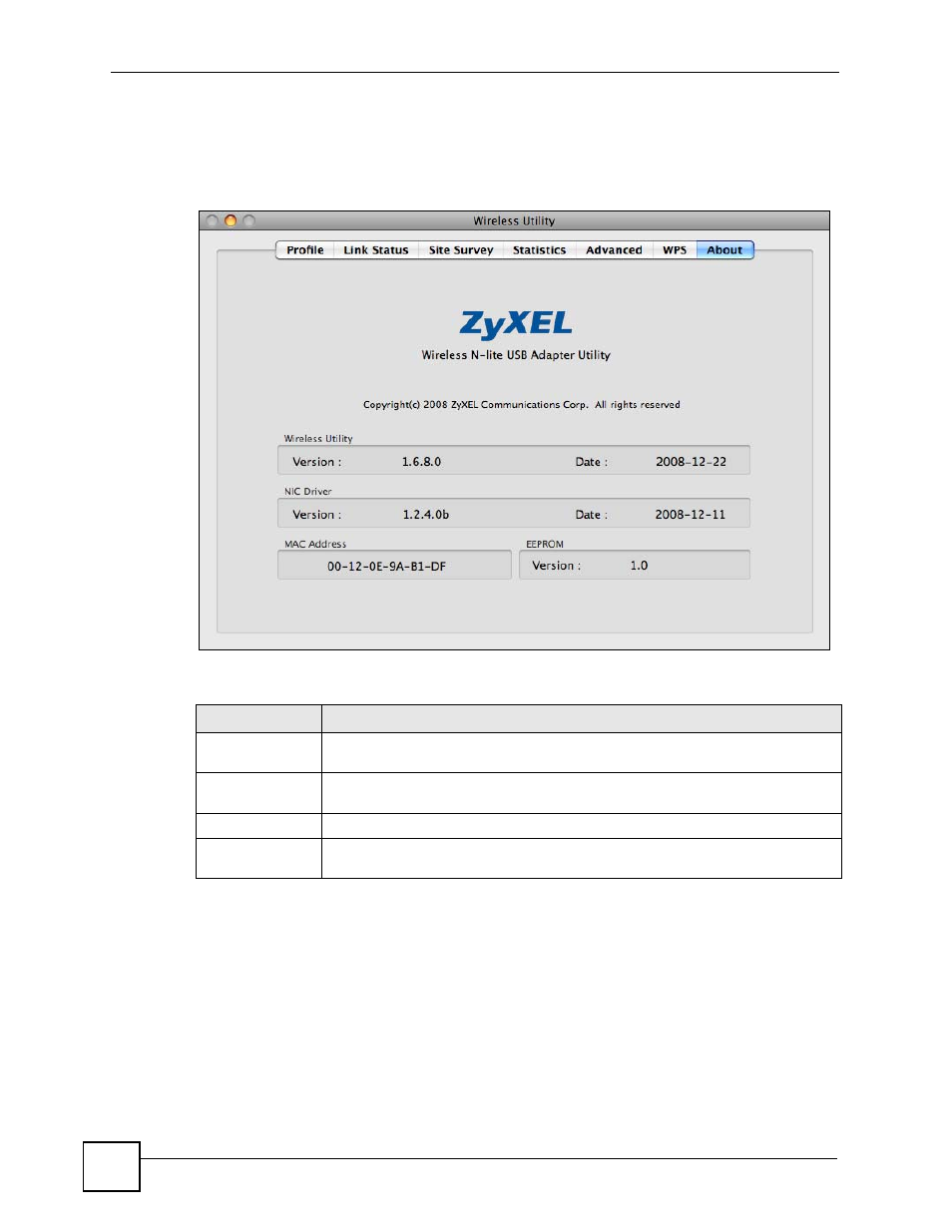 11 the about screen, Lets you | ZyXEL Communications NWD-270N User Manual | Page 44 / 98