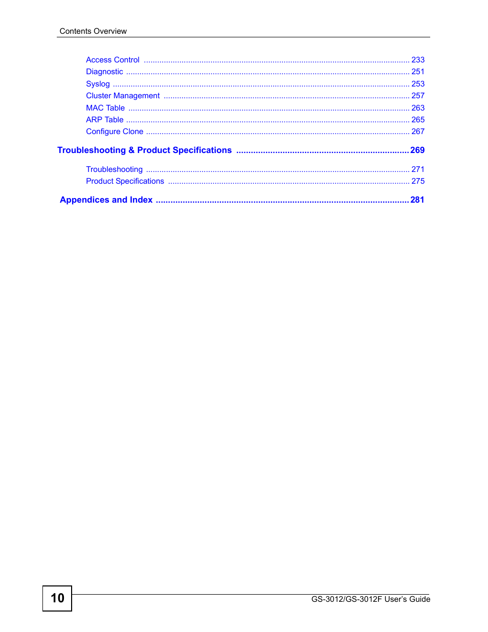 ZyXEL Communications GS-3012F/3012 User Manual | Page 10 / 314