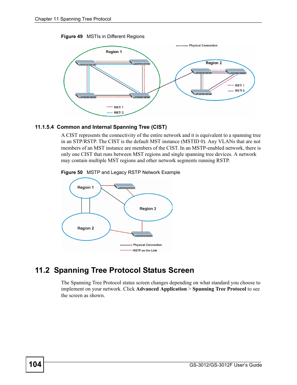 2 spanning tree protocol status screen | ZyXEL Communications GS-3012F/3012 User Manual | Page 104 / 314