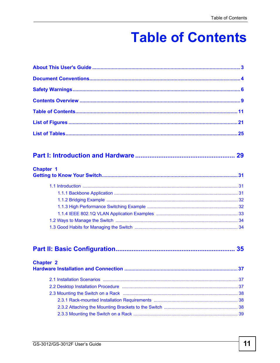 ZyXEL Communications GS-3012F/3012 User Manual | Page 11 / 314