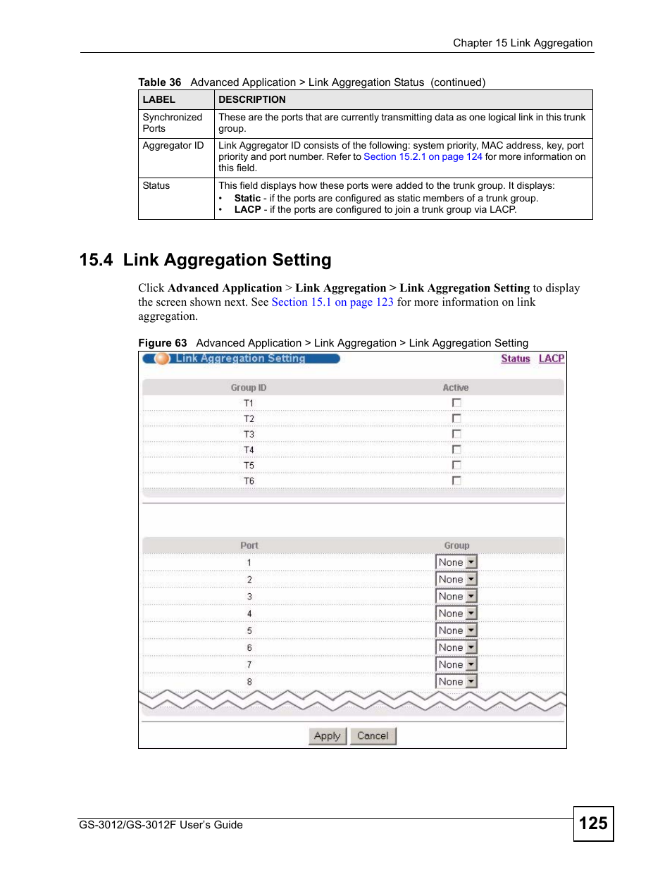 4 link aggregation setting | ZyXEL Communications GS-3012F/3012 User Manual | Page 125 / 314