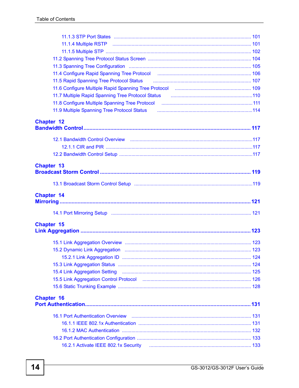 ZyXEL Communications GS-3012F/3012 User Manual | Page 14 / 314