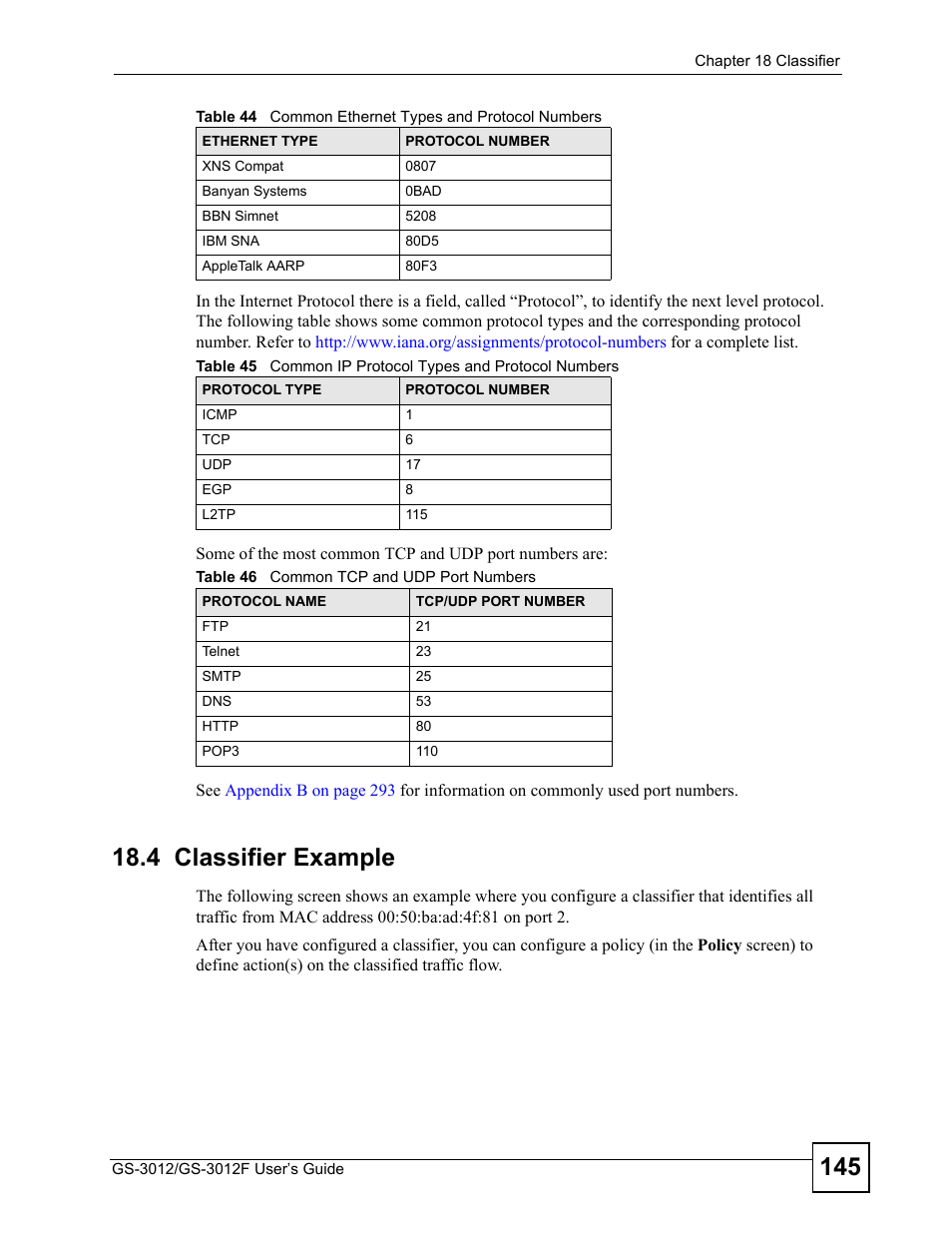 4 classifier example | ZyXEL Communications GS-3012F/3012 User Manual | Page 145 / 314