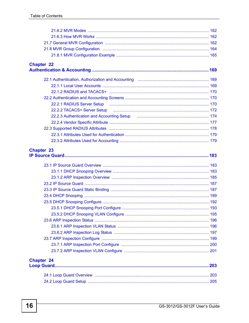 ZyXEL Communications GS-3012F/3012 User Manual | Page 16 / 314