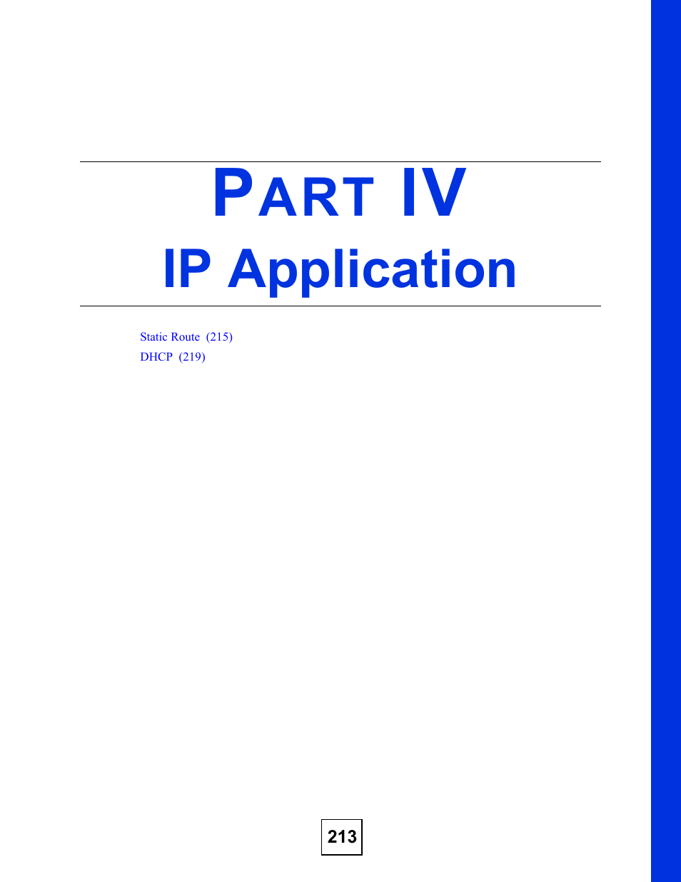 Ip application, Part iv: ip application | ZyXEL Communications GS-3012F/3012 User Manual | Page 213 / 314