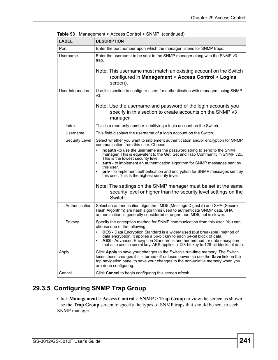5 configuring snmp trap group | ZyXEL Communications GS-3012F/3012 User Manual | Page 241 / 314
