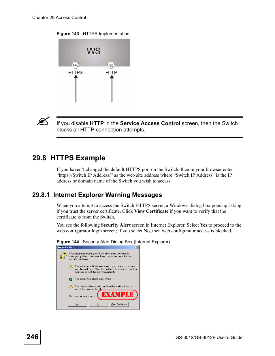 8 https example, 1 internet explorer warning messages | ZyXEL Communications GS-3012F/3012 User Manual | Page 246 / 314