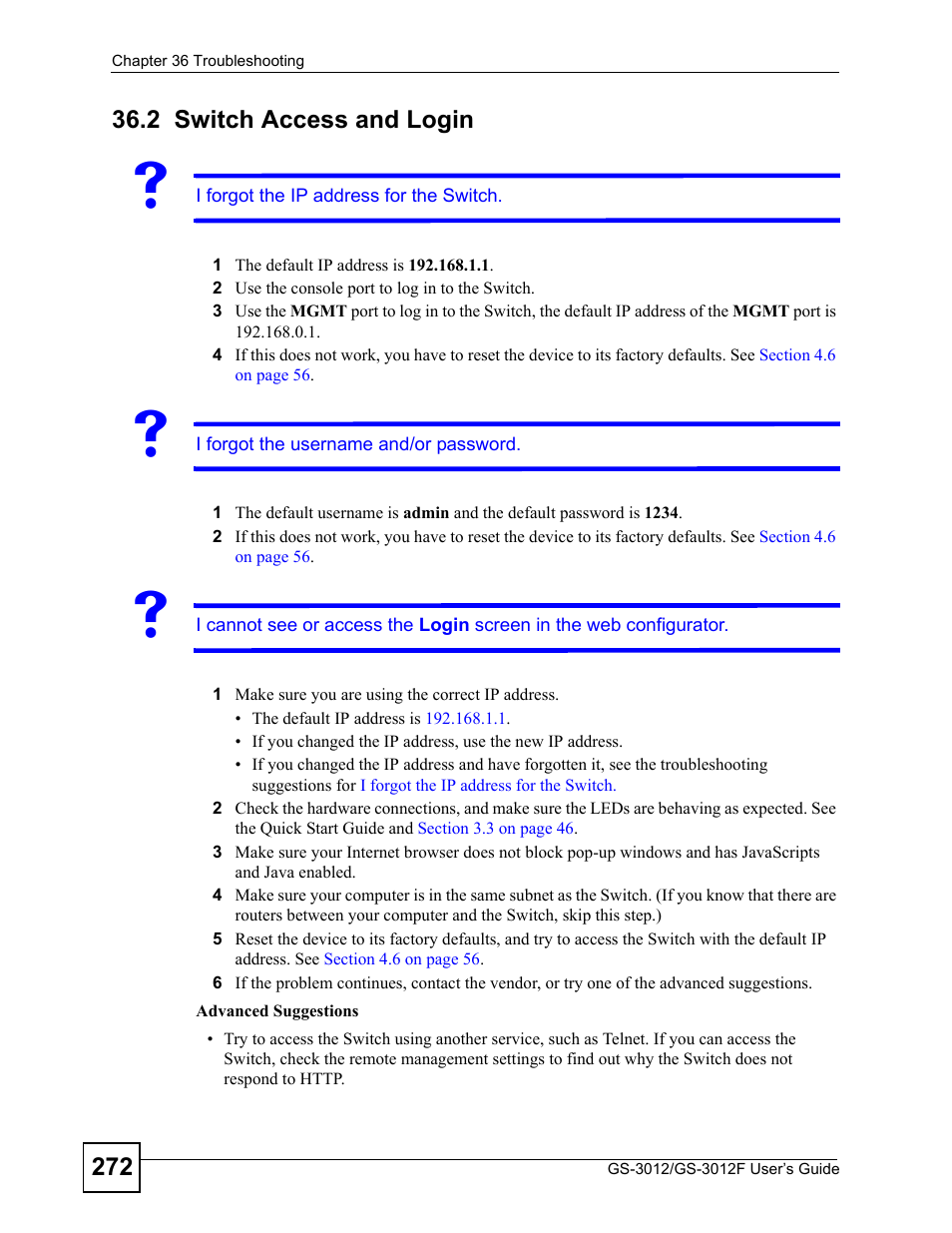 2 switch access and login, Switch access and login | ZyXEL Communications GS-3012F/3012 User Manual | Page 272 / 314