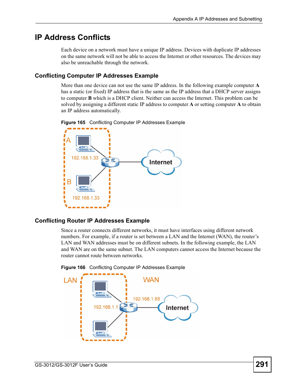 291 ip address conflicts | ZyXEL Communications GS-3012F/3012 User Manual | Page 291 / 314