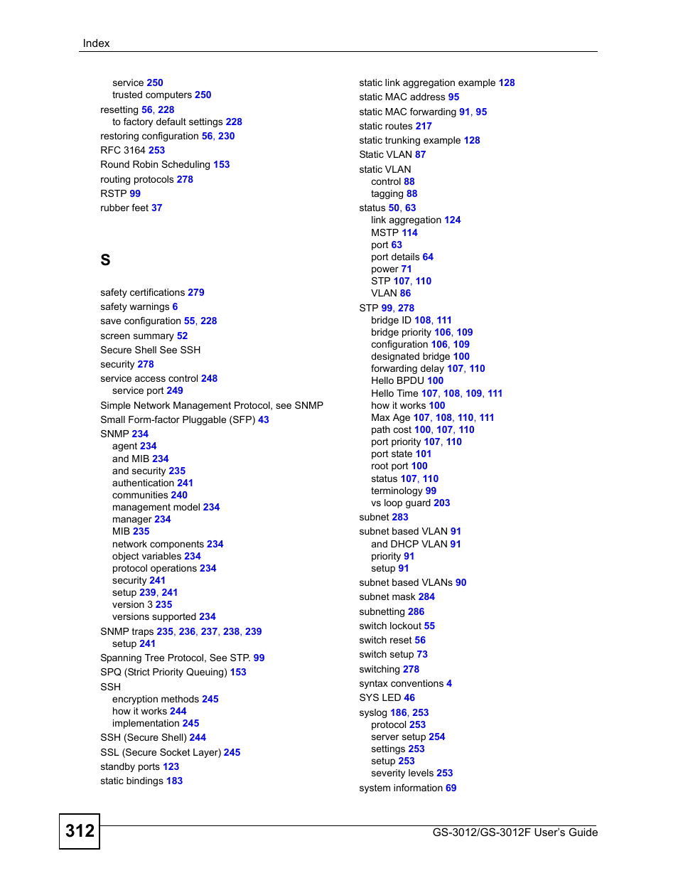 ZyXEL Communications GS-3012F/3012 User Manual | Page 312 / 314